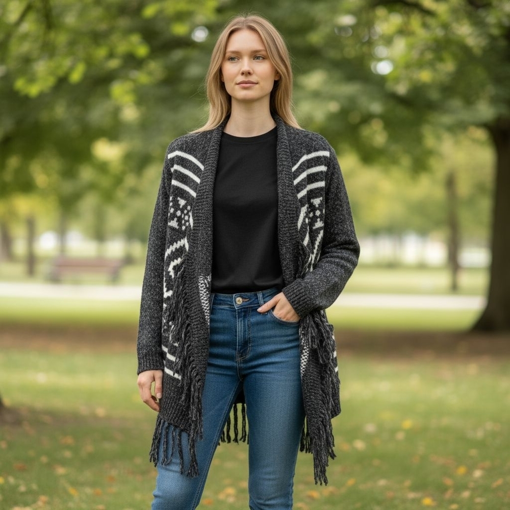 Hollister Dark Gray and White Knit Cardigan